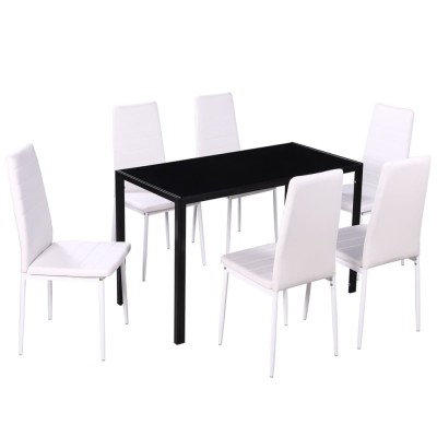 Conjunto de mesa de comedor 7 piezas blanco y negro