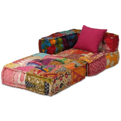 Puf modular de 4 plazas de tela patchwork