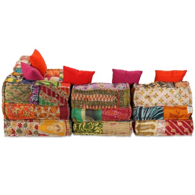 Puf modular de 4 plazas de tela patchwork