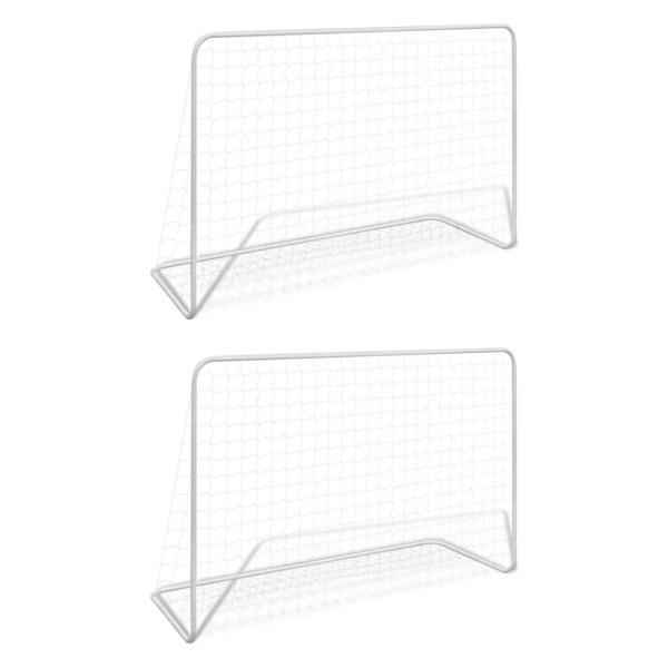 Porterías de fútbol 2 uds con red 182x61x122 cm acero blanco