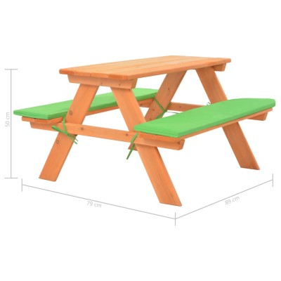 Mesa de pícnic para niños con bancos madera abeto 89x79x50 cm