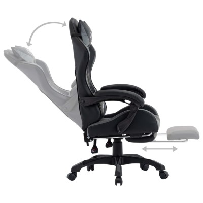 Silla gaming con reposapiés cuero sintético gris y negro