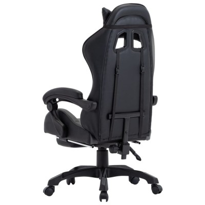 Silla gaming con reposapiés cuero sintético gris y negro