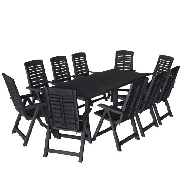 Conjunto de comedor de jardín 11 piezas plástico gris antracita