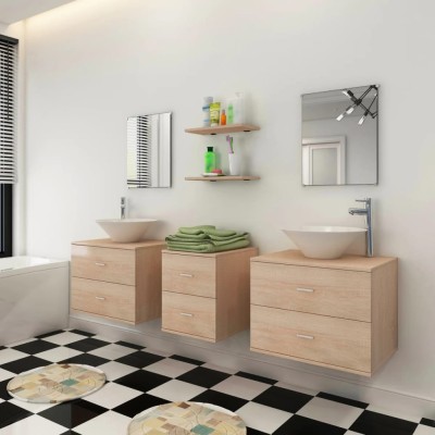 Conjunto de muebles de baño y lavabo 7 piezas beige