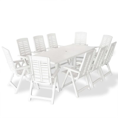 Juego de comedor de jardín 11 piezas plástico blanco