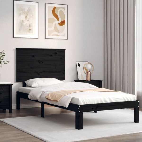 Estructura de cama con cabecero madera maciza negro 100x200 cm