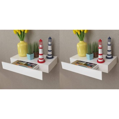 Estantes de pared flotantes con cajones 2 uds blanco 48 cm