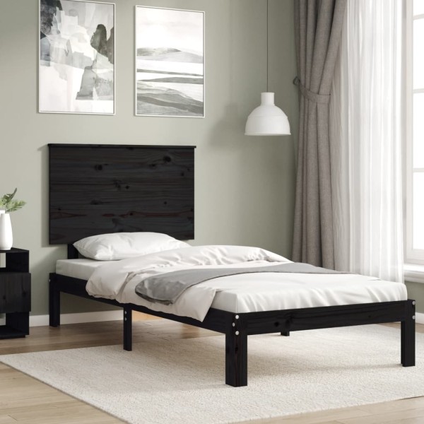 Estructura de cama con cabecero madera maciza negro 100x200 cm