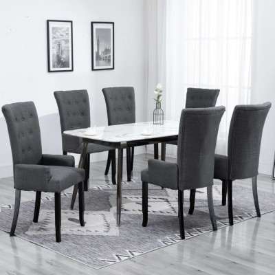 Sillas de comedor con reposabrazos 6 unidades tela gris oscuro