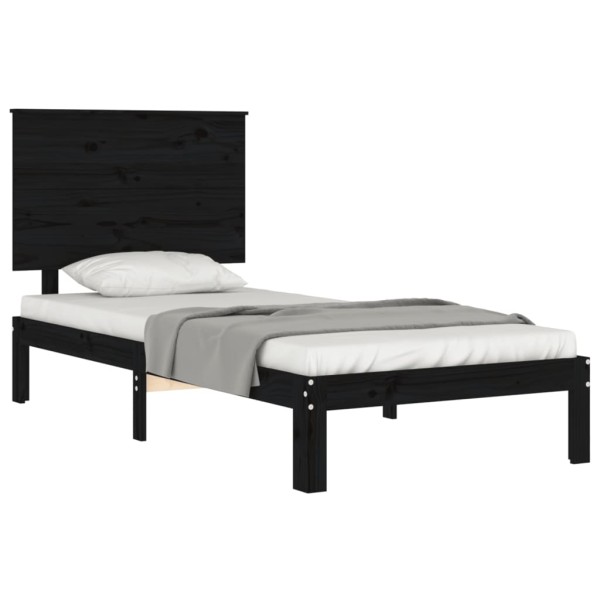 Estructura de cama con cabecero madera maciza negro 100x200 cm