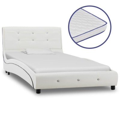 Cama con colchón viscoelástico cuero sintético blanco 90x200 cm