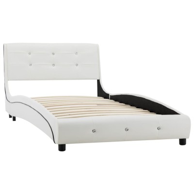 Cama con colchón viscoelástico cuero sintético blanco 90x200 cm