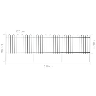 Valla de jardín con puntas de aro acero negro 5,1x1,2 m