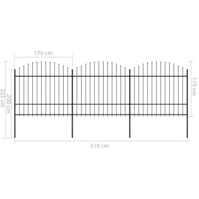 Valla de jardín con puntas de lanza acero negro (1,5-1,75)x5,1m