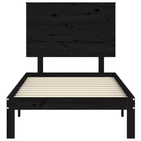 Estructura de cama con cabecero madera maciza negro 100x200 cm