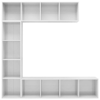 Mueble de TV y librería 3 piezas blanco brillo 180x30x180 cm