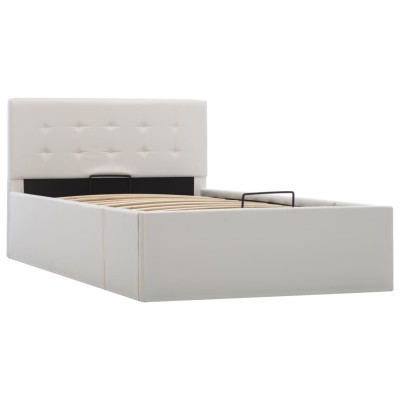 Cama canapé hidráulica cuero sintético blanco 100x200 cm