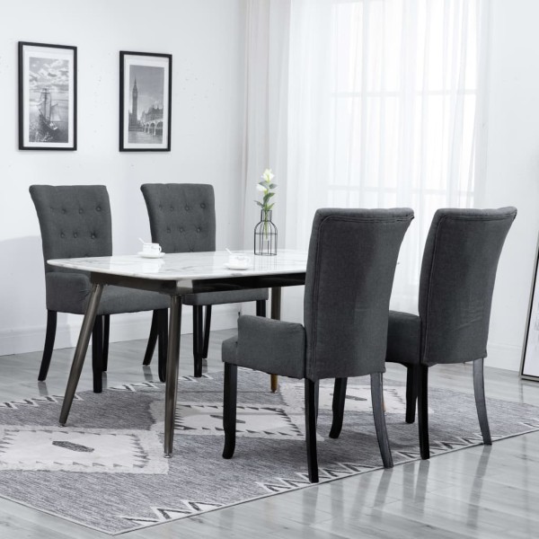 Sillas de comedor con reposabrazos 4 unidades tela gris oscuro