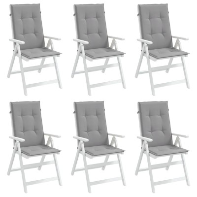 Cojín silla de jardín respaldo alto 6 uds tela gris 120x50x3 cm