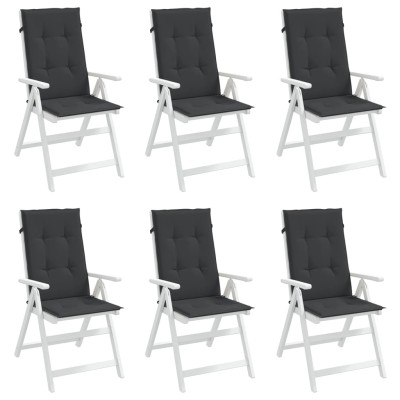 Cojín silla de jardín respaldo alto 6 uds tela negro 120x50x3cm