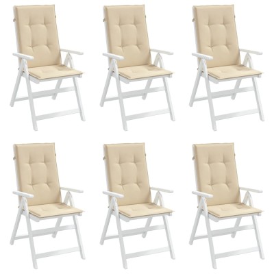 Cojín silla de jardín respaldo alto 6 uds tela beige 120x50x3cm