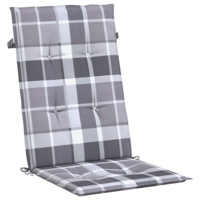 Cojín silla jardín respaldo alto 6 uds cuadros gris 120x50x3 cm