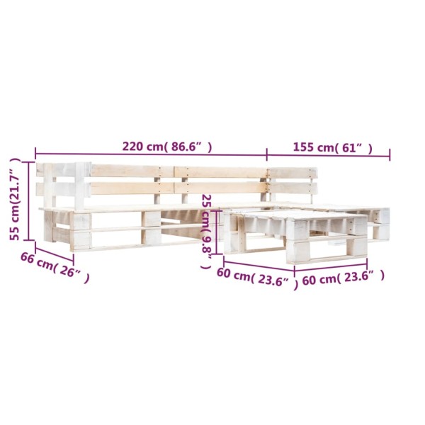 Set de muebles de palés para jardín 4 piezas madera blanco