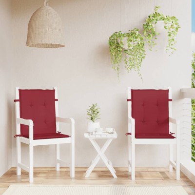 Cojín silla jardín respaldo bajo 2 uds tela Oxford rojo tinto