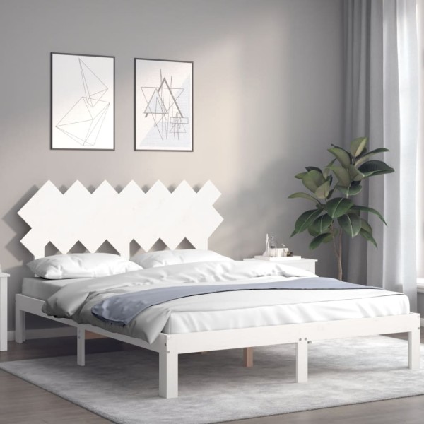 Estructura de cama con cabecero madera maciza blanco 140x200 cm