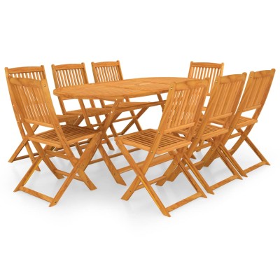 Set comedor de jardín plegable 9 piezas madera maciza de acacia