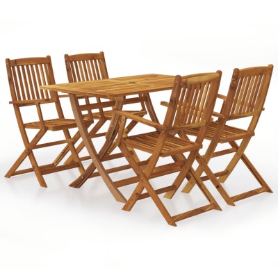 Set comedor de jardín plegable 5 piezas madera maciza de acacia