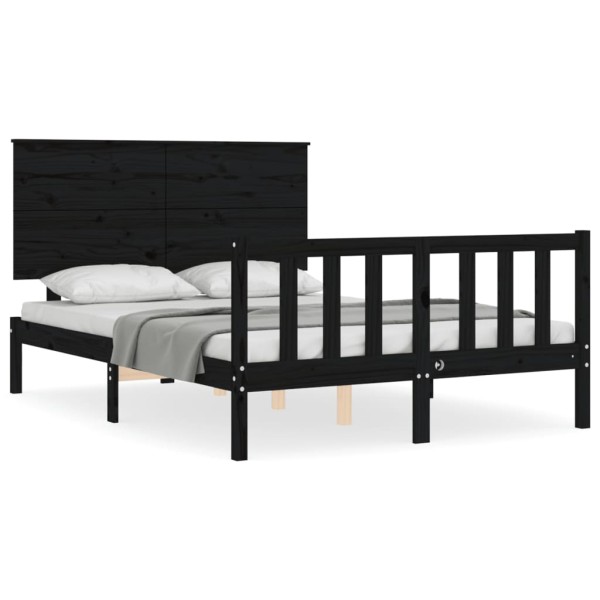 Estructura de cama con cabecero madera maciza negro 120x200 cm