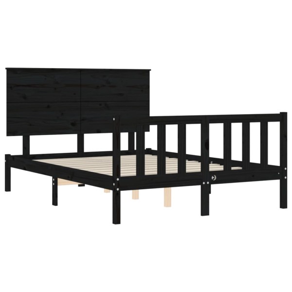 Estructura de cama con cabecero madera maciza negro 120x200 cm