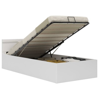 Cama canapé hidráulica con LED cuero sintético blanco 90x200 cm