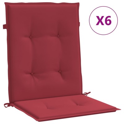 Cojín silla jardín respaldo bajo 6 uds tela Oxford rojo tinto