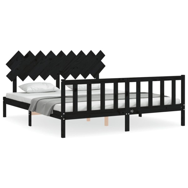 Estructura de cama con cabecero madera maciza negro 160x200 cm