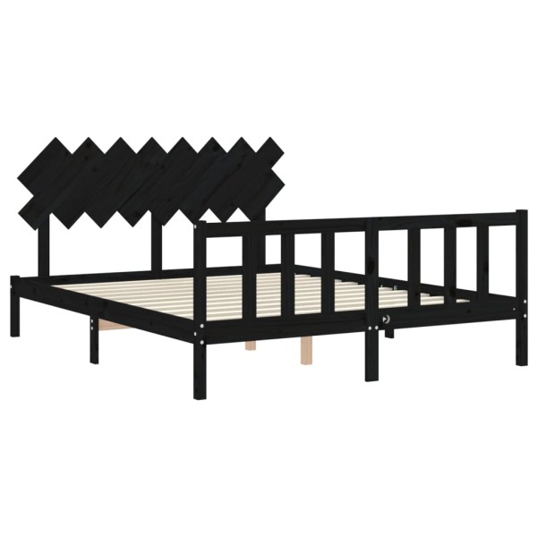 Estructura de cama con cabecero madera maciza negro 160x200 cm