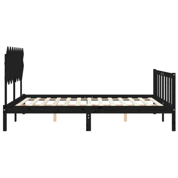 Estructura de cama con cabecero madera maciza negro 160x200 cm