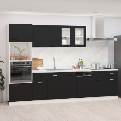 Juego de muebles de cocina 7 piezas madera de ingeniería negro