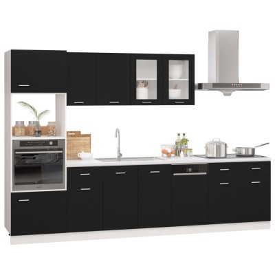 Juego de muebles de cocina 7 piezas madera de ingeniería negro