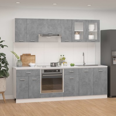 Juego muebles de cocina 8 pzas madera ingeniería gris hormigón