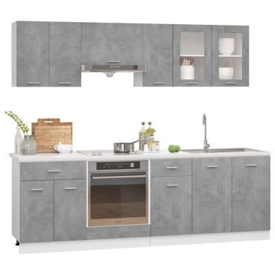 Juego muebles de cocina 8 pzas madera ingeniería gris hormigón