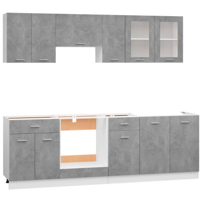 Juego muebles de cocina 8 pzas madera ingeniería gris hormigón