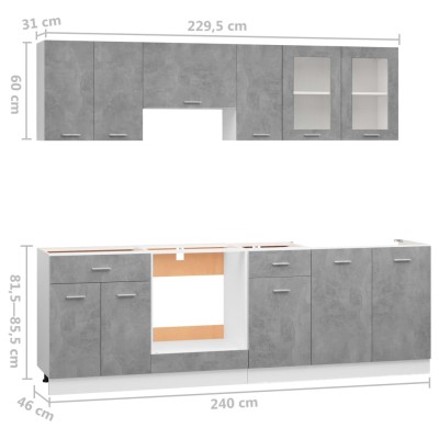 Juego muebles de cocina 8 pzas madera ingeniería gris hormigón