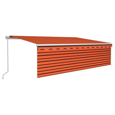 Toldo retráctil manual con persiana y LED naranja y marrón 5x3m