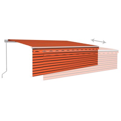 Toldo retráctil manual con persiana y LED naranja y marrón 5x3m