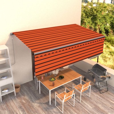 Toldo retráctil manual con persiana naranja y marrón 5x3 m