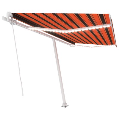 Toldo retráctil manual con LED naranja y marrón 450x300 cm