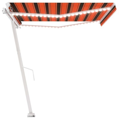 Toldo retráctil manual con LED naranja y marrón 450x300 cm